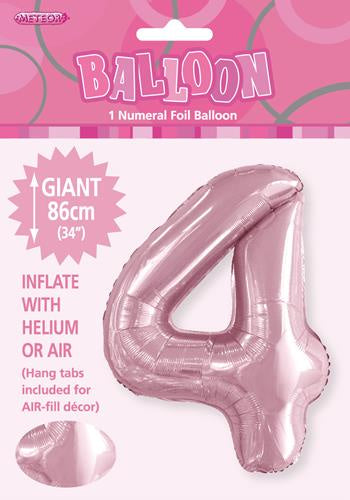 Giant Light Pink Number 4 86cm (34”) Foil Balloon